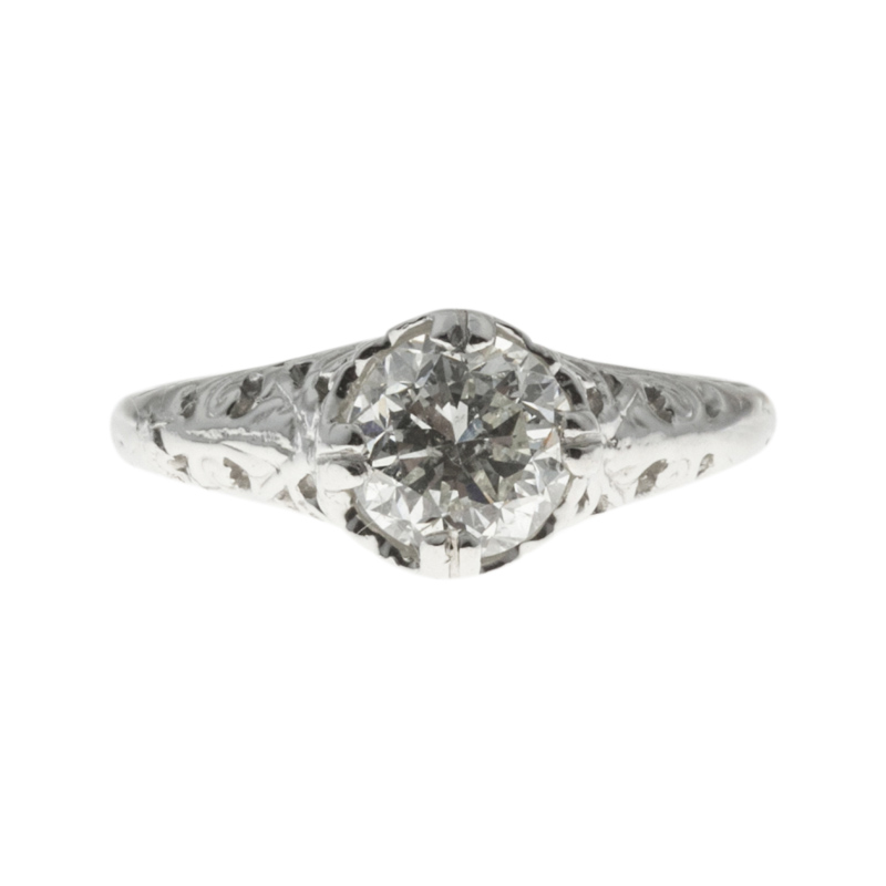 Vintage Platinum with 1.16ct Old European Cut Diamond Hand Pierced Ring Size 5.5