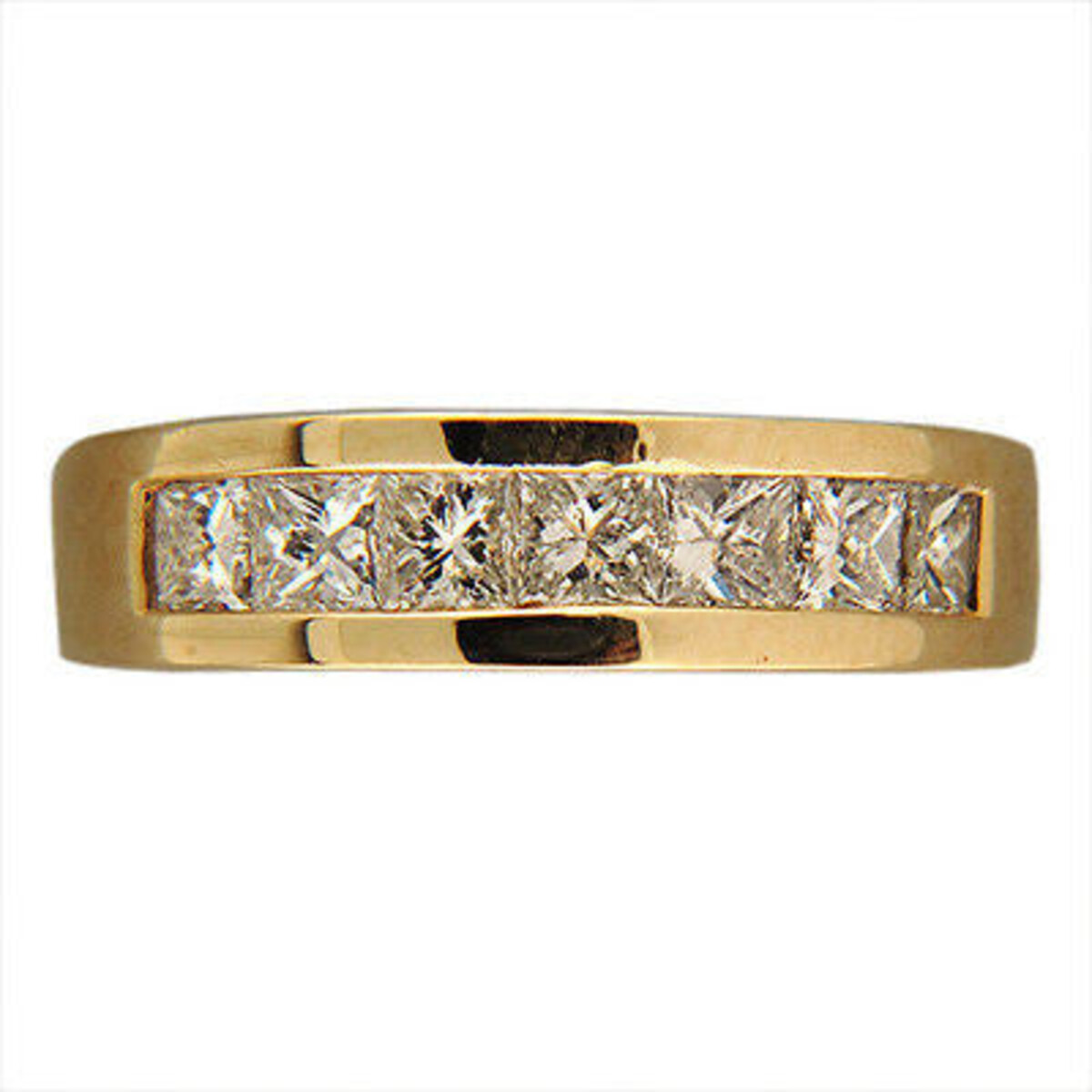 Vintage 14K Yellow Gold Channel set Diamond Princess Cut Ring Size 5