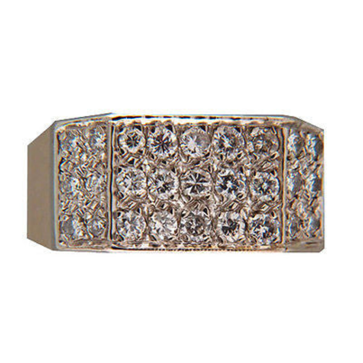 Vintage 14K Yellow & White Gold Angular 27 Full Cut Pave set Diamond .70 Ct Ring