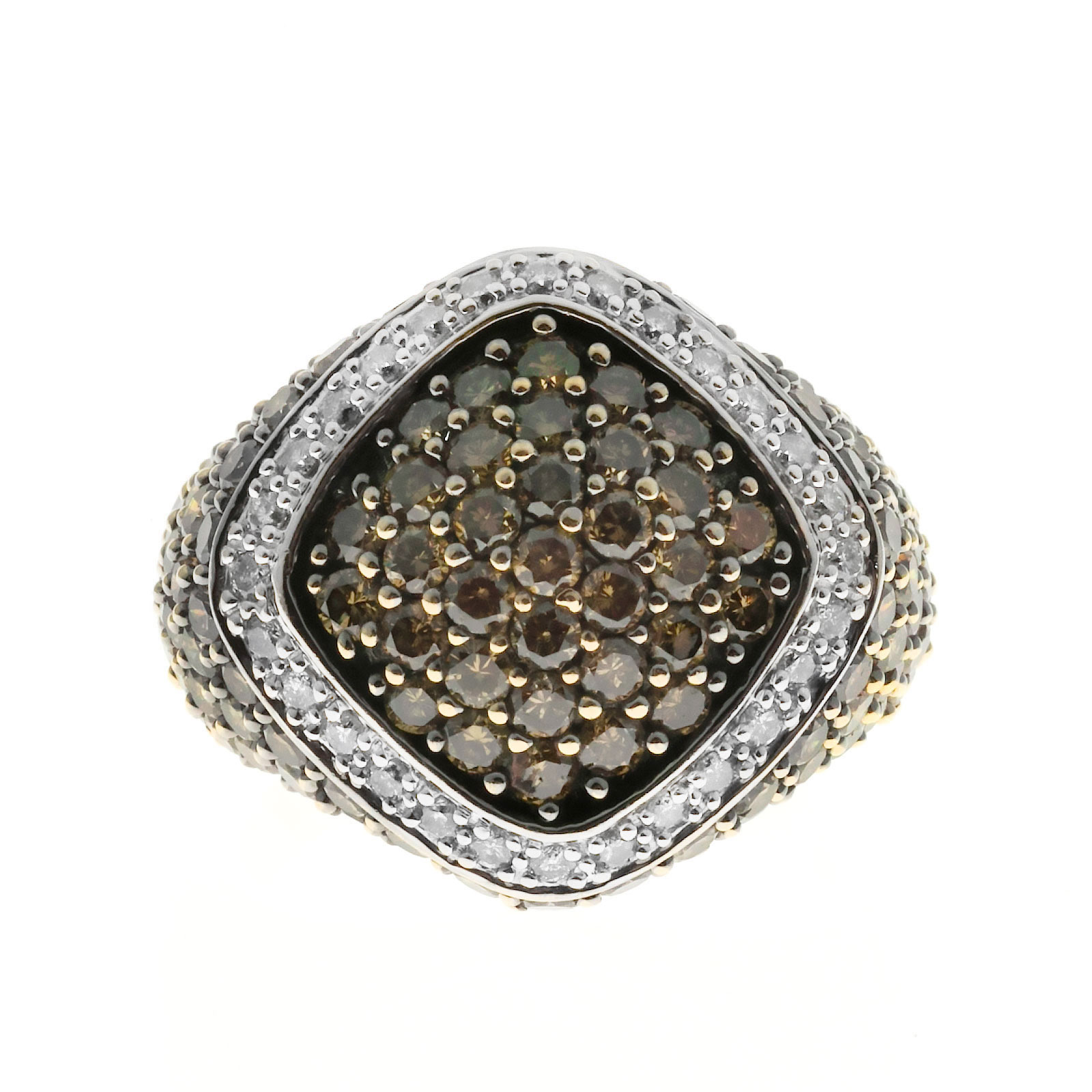 Vintage 14K Yellow Gold with 2.00ct. Golden Brown  White Diamond Dome Ring Size 7