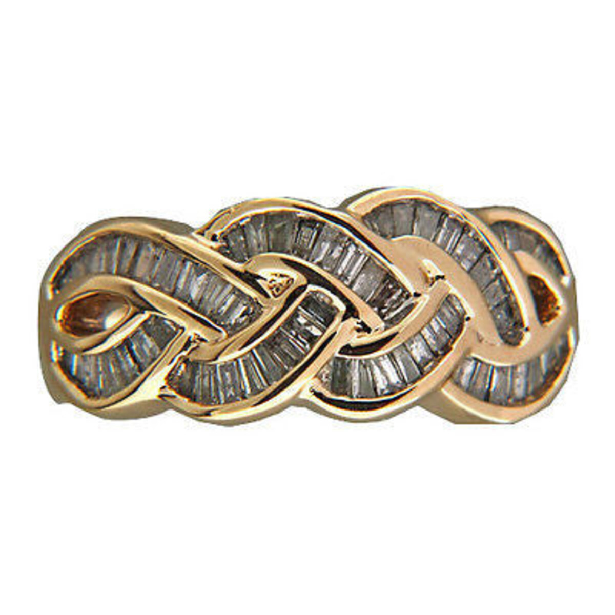Vintage 1.00 Ct 59 Diamond Baguette Cut Smooth Swirl Channel set 14K Yellow Gold Ring