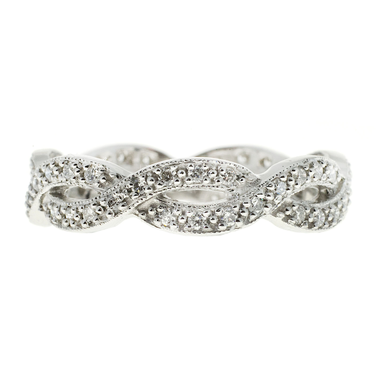Platinum with 0.40ct Full Cut Diamond Two Row Infinity Eternity Band Ring Size 6
