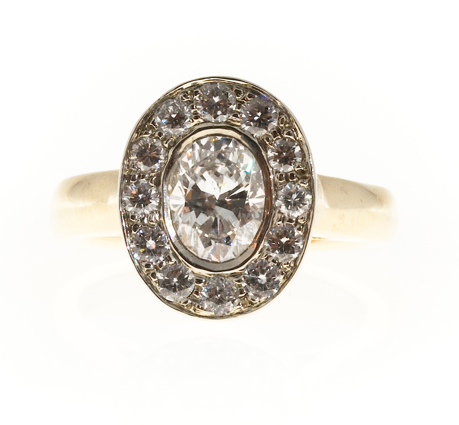 14K Yellow and White Gold 1.02ct Ideal Cut Oval Diamond Halo Ring Size 7