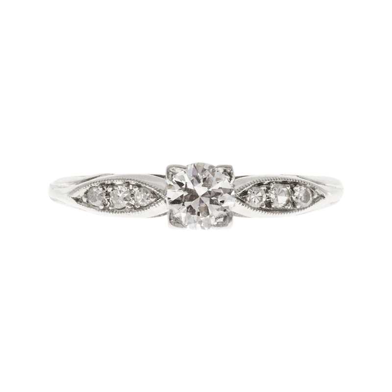 Vintage Art Deco Platinum with 0.26ct Transitional Cut Diamond Ring Size 6