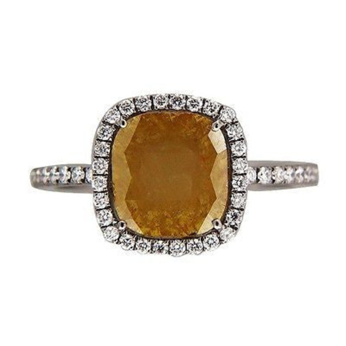 Vintage 14K White Gold with 1.83 Ct Brown Diamond & 0.25 Ct Diamonds Ring Size 6.5