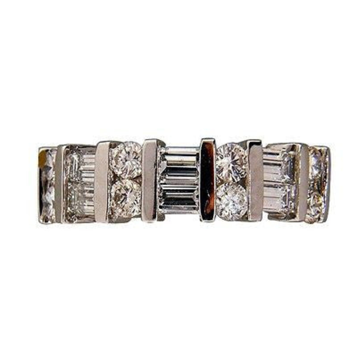Vintage Estate 1.50 Ct Round Straight Baguette Diamond Platinum Band Ring