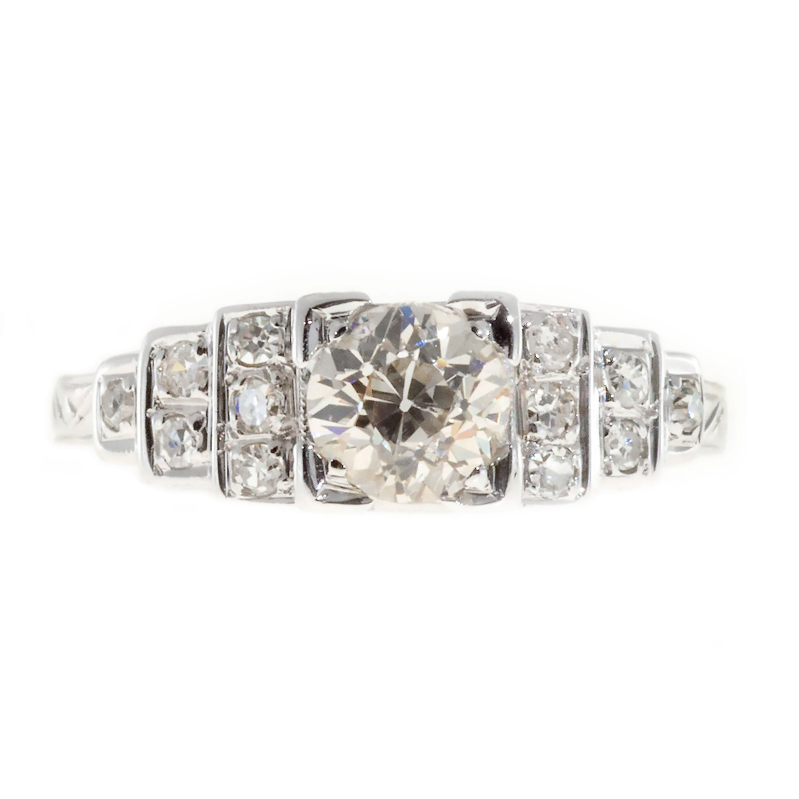 Art Deco 18K White Gold 0.65ct Diamond Ring Size 6.25