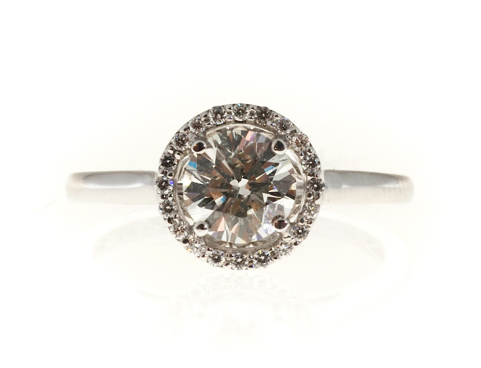 14K White Gold with 1.00ct Solitaire Diamond Halo Engagement Ring Size 6.75