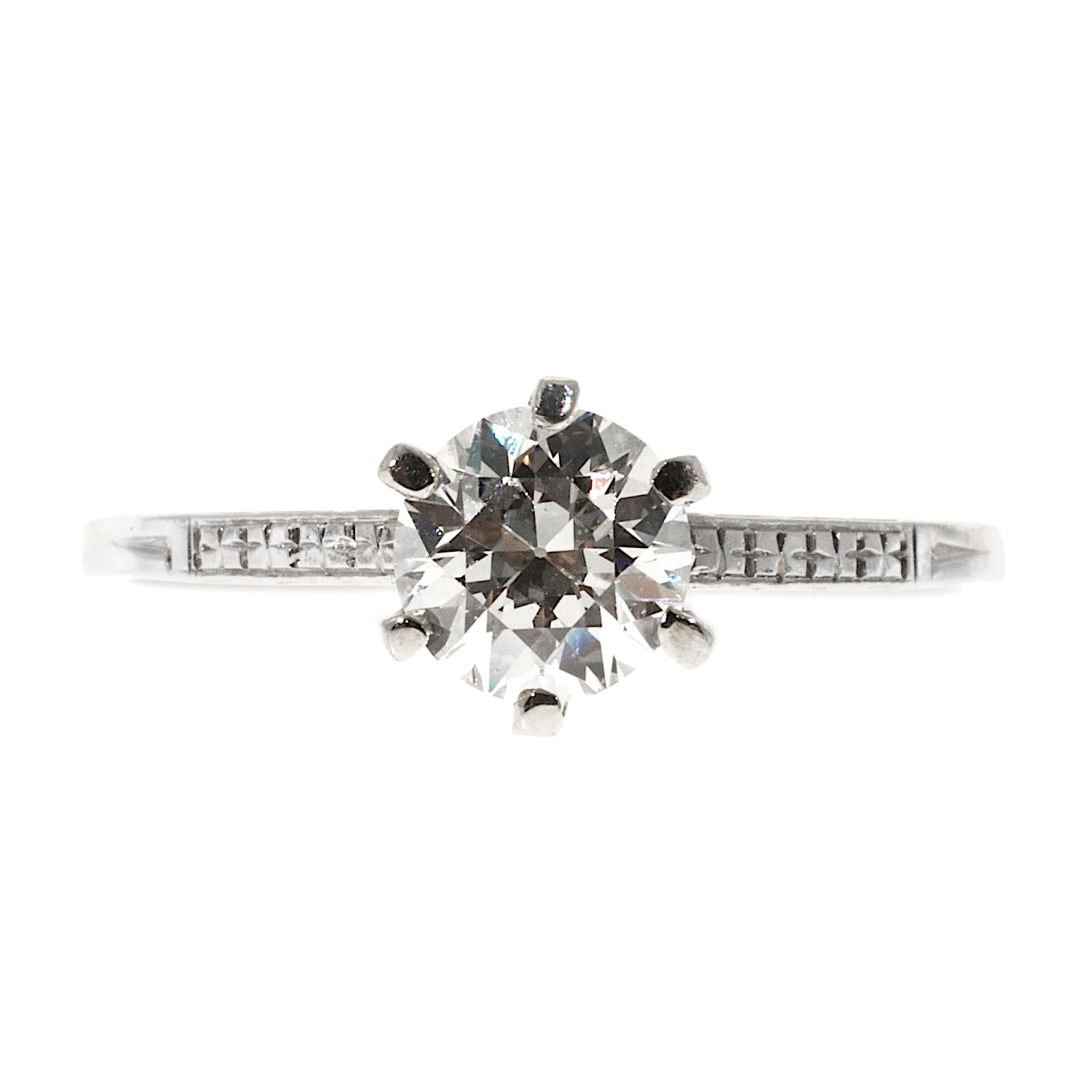 Platinum with .68ct Diamond Hand Engraved Ring Size 6