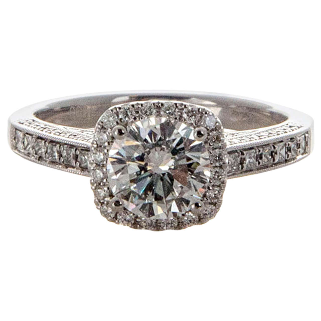 Platinum with 1.14ct Round Diamond Sylvie Cushion Halo Engagement Ring Size 6.5