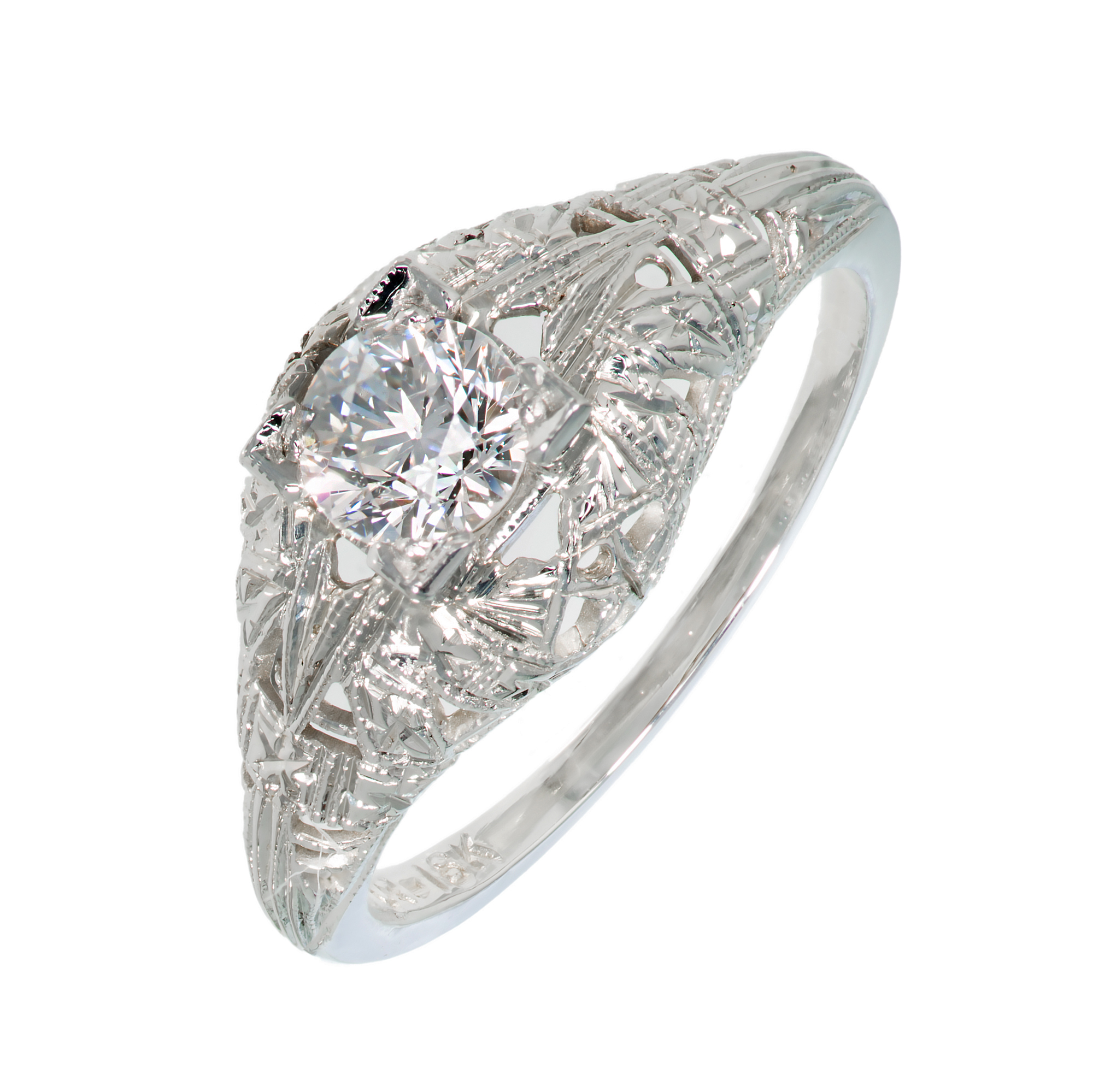 Art Deco 18K White Gold 0.45ct Diamond Ring Size 6 