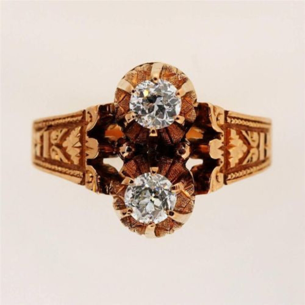 Vintage Victorian 14K Pink Gold Hand Engraved .33 Ct Diamond Ring