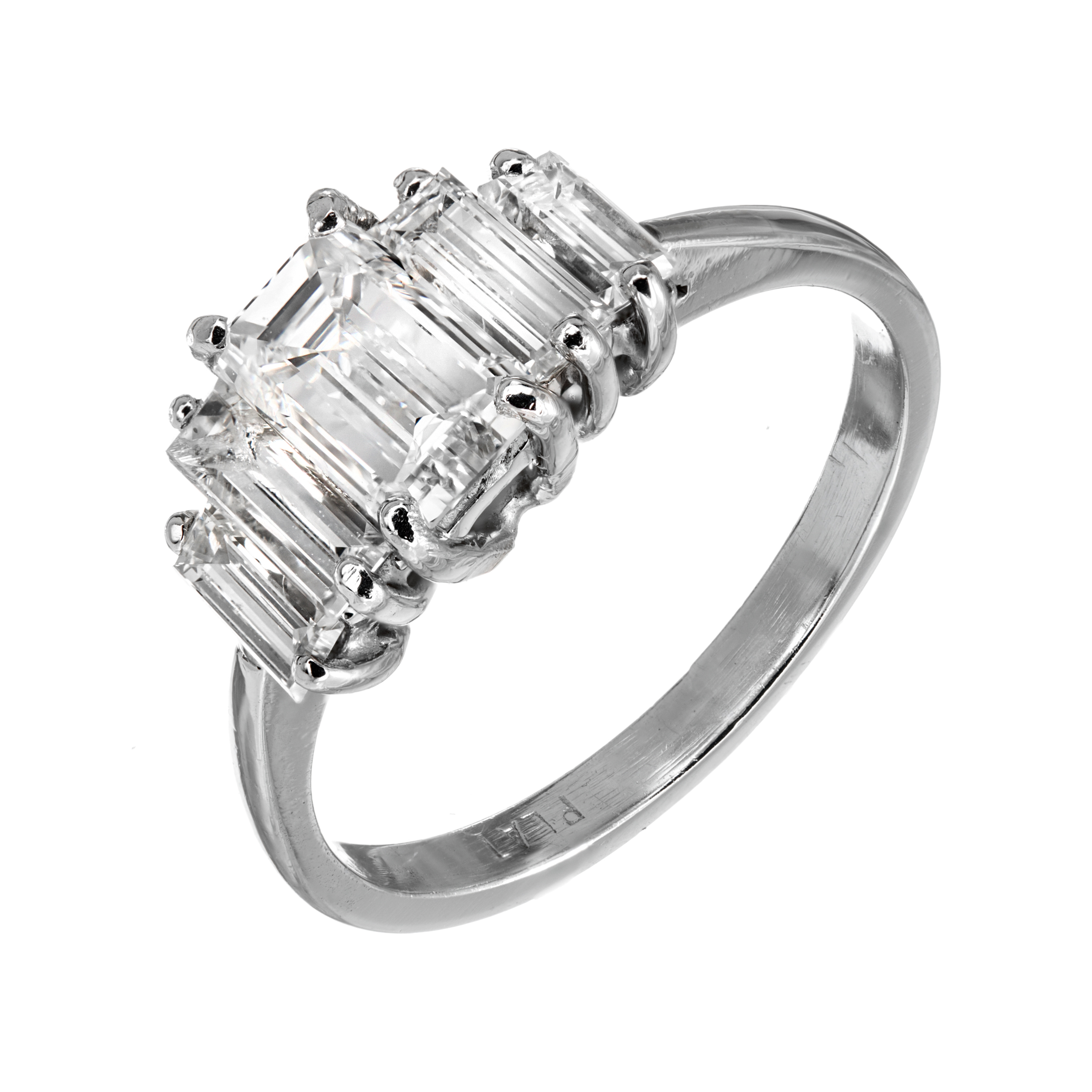 Vintage Platinum Emerald Cut Diamond Deco Style Ring Size 6