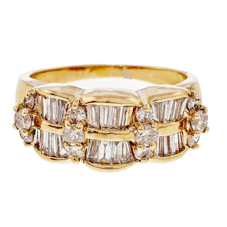 Vintage 14K Yellow Gold 1.64ct Diamond Wave Ring Size 9.75