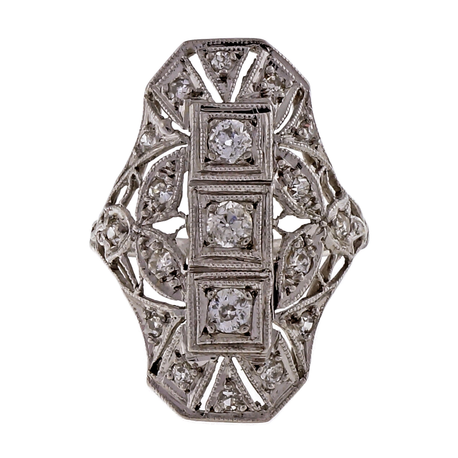 Vintage Art Deco Platinum with Filigree .24ct Diamond Ring Size 4