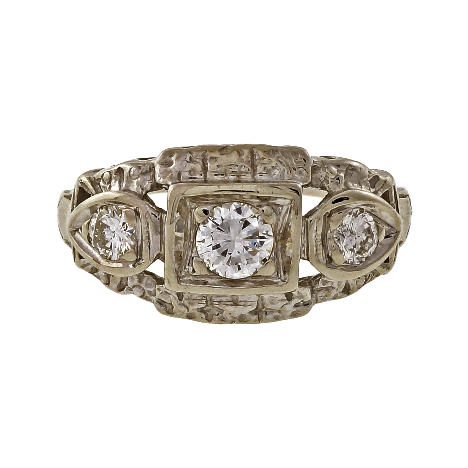 14K White Gold 0.28ct Diamond Filigree Ring Size 5.5