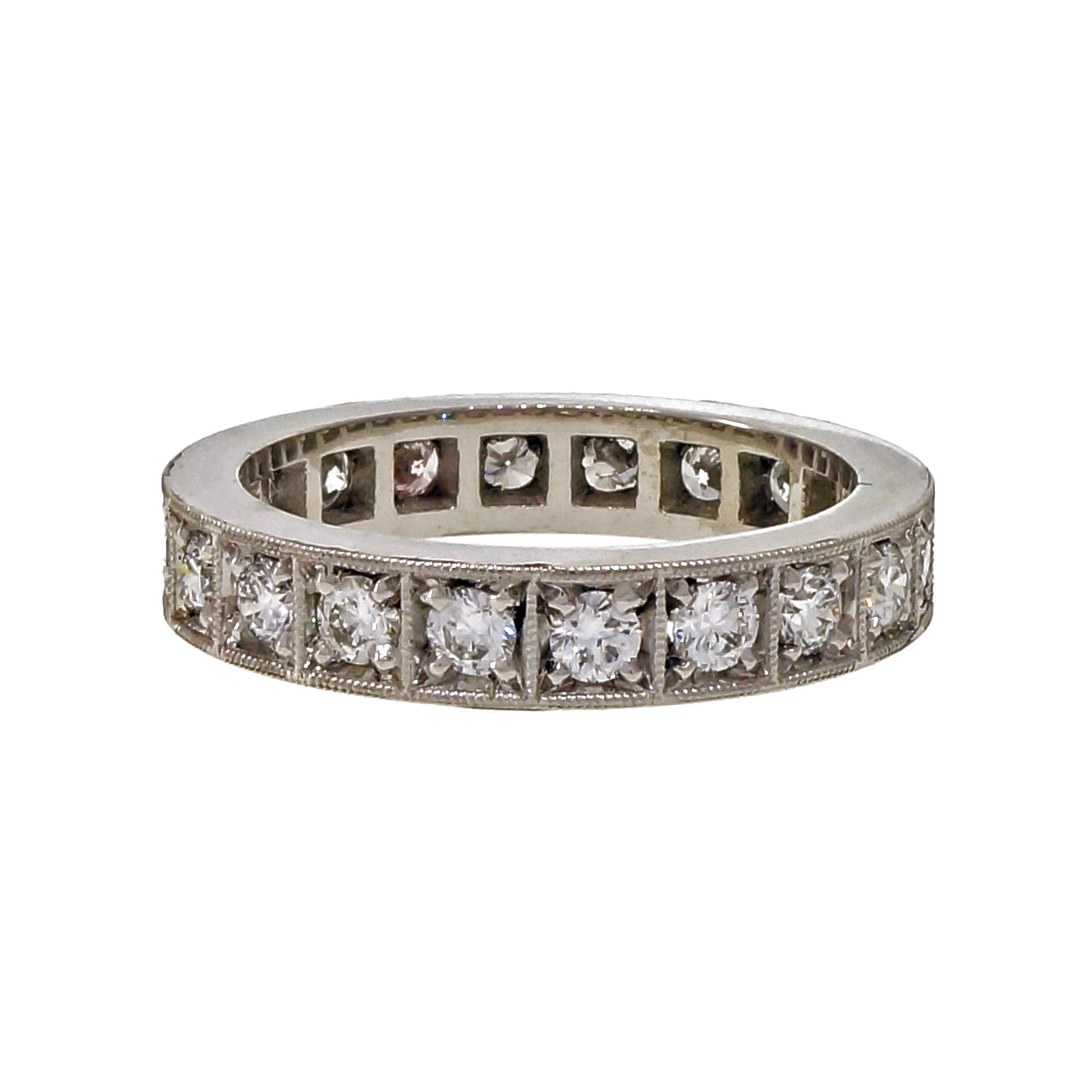 Platinum 1.00ct Diamond Eternity Bead Band Ring Size 6 