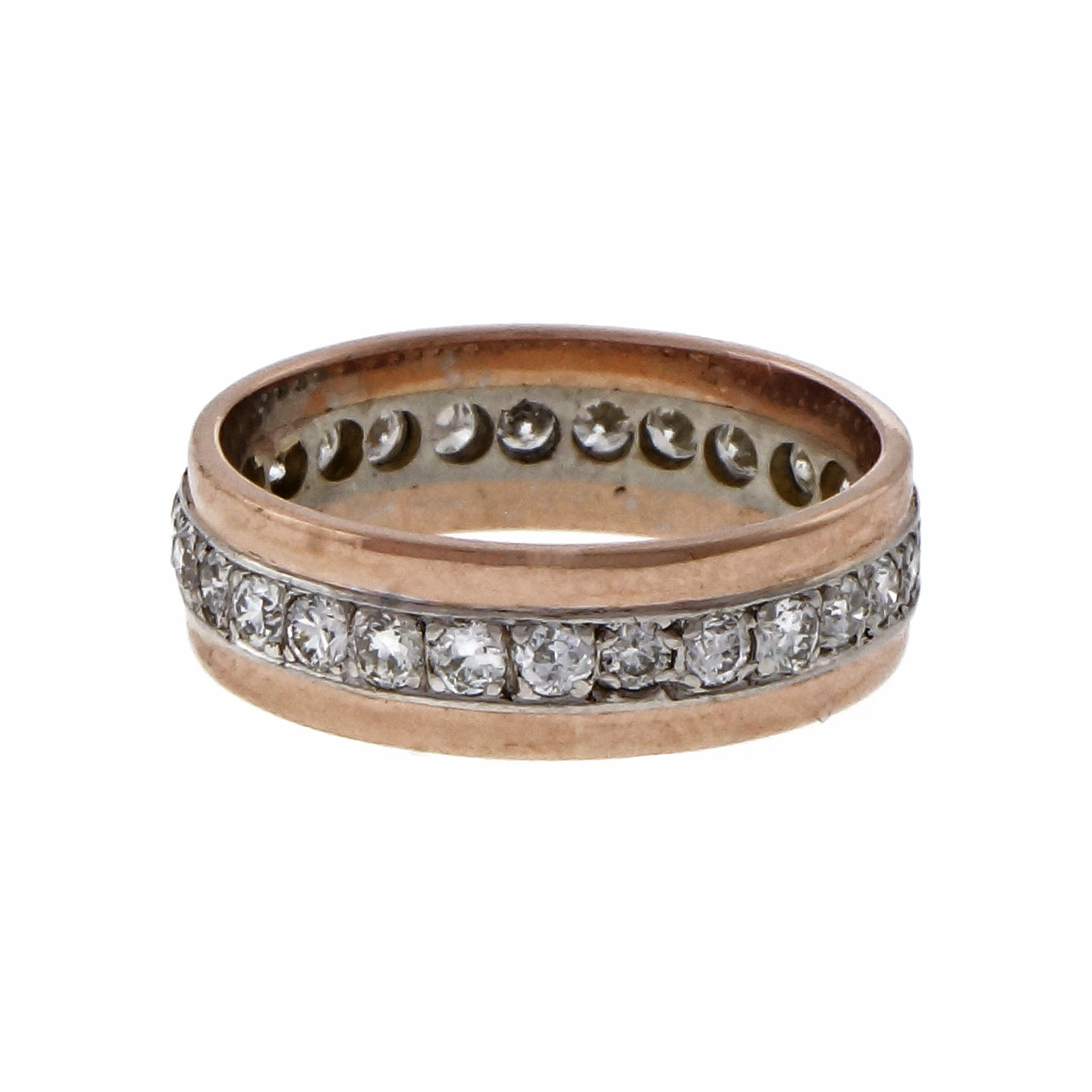 Vintage 14K Pink Gold  Palladium 1.25ct Diamond Eternity Band Ring Size 8.5