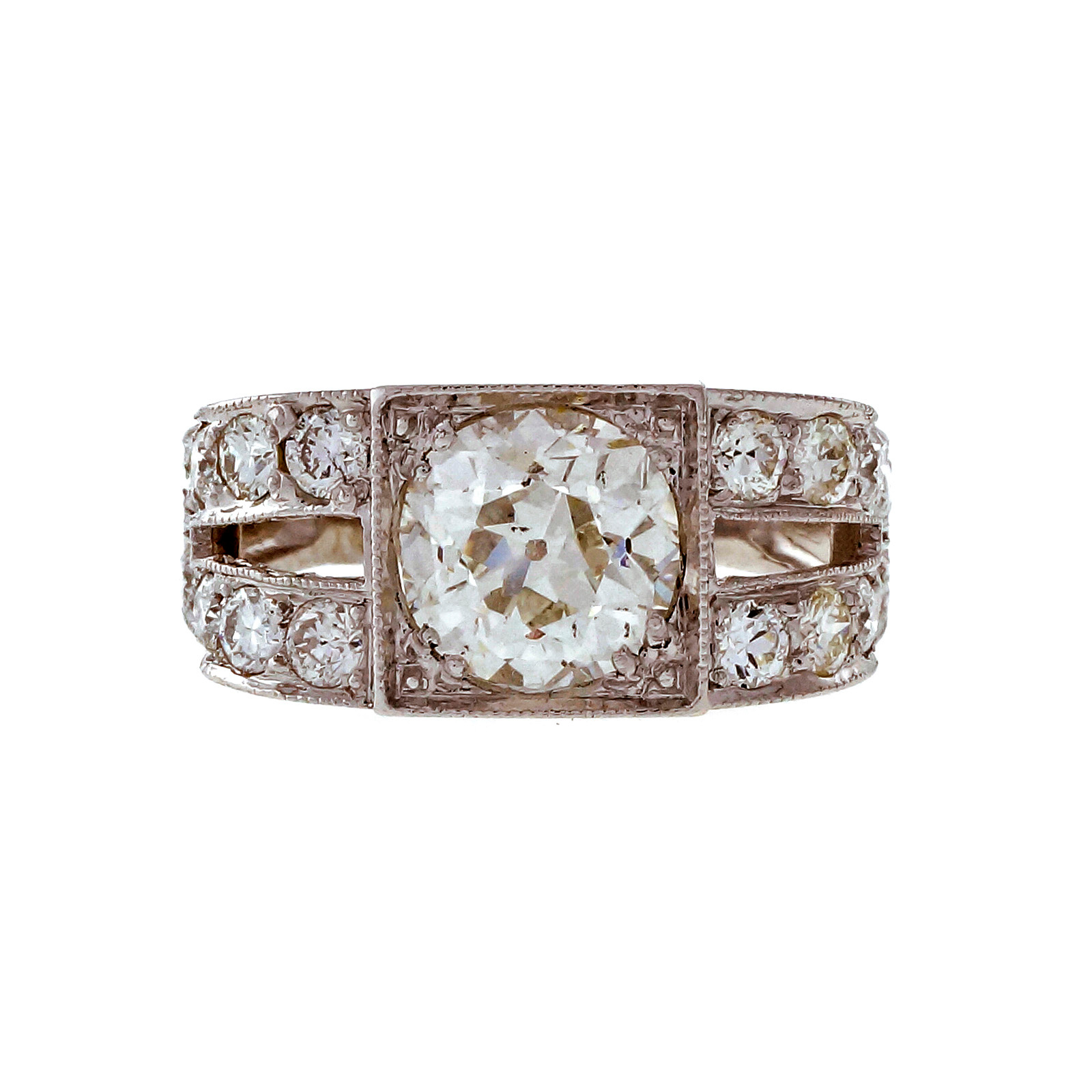 Vintage Platinum Edwardian 1.75ctw Old Mine Brilliant Cut Diamond Engagement Ring Size 6.5