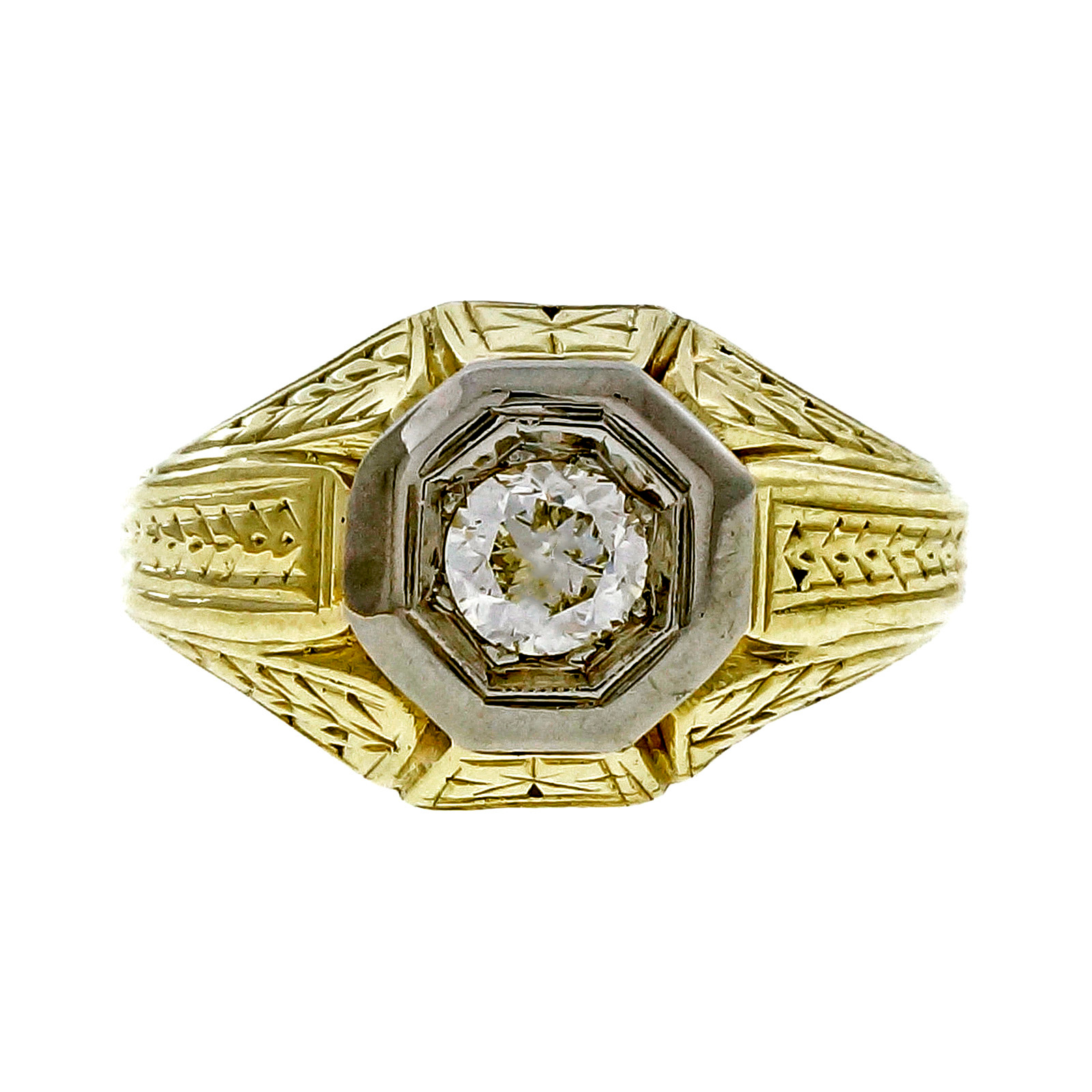 Vintage 14k Yellow Gold 0.25ct Old European Cut Diamond Ring Size 7.25 1910 