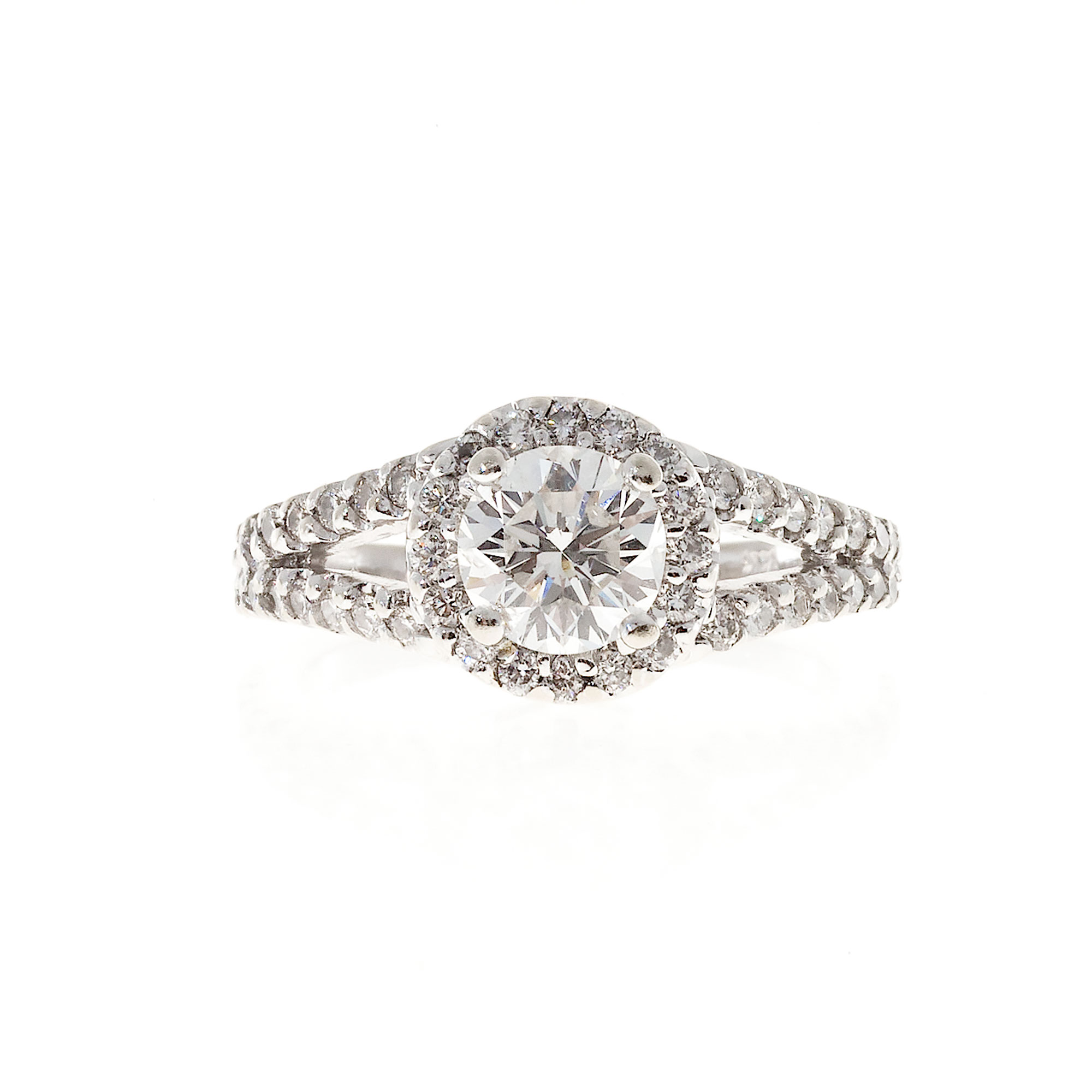 14K White Gold with 1.02ct Diamond Halo Split Shank Engagement Ring Size 7 