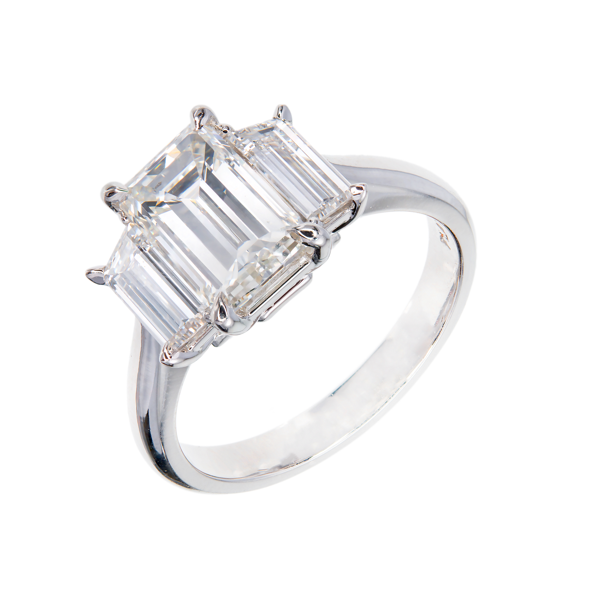 Platinum Emerald Step Cut Diamond Engagement Ring Size 6.75