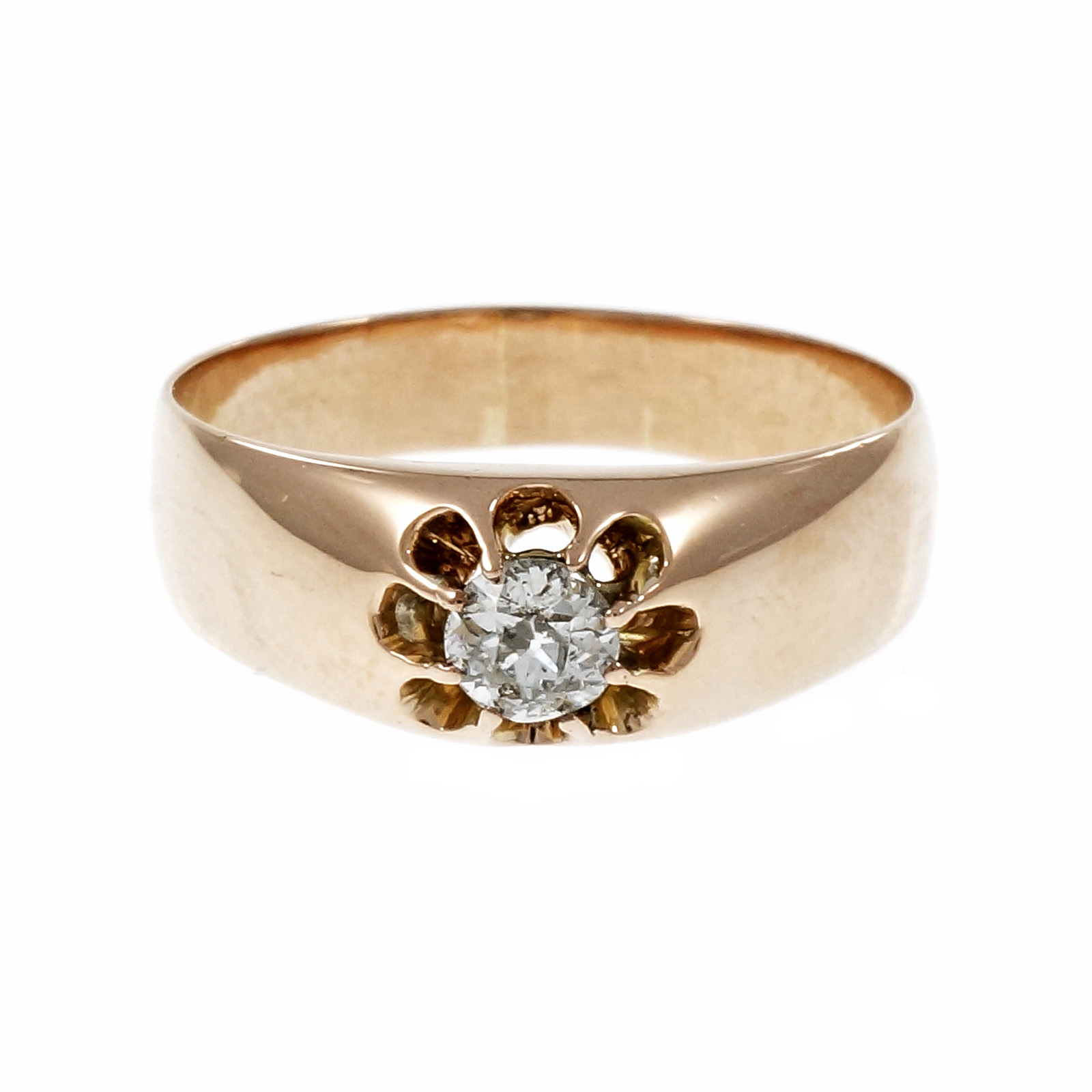 Vintage 14K Pink Gold with Russian Diamond Gypsy Ring Size 5.75