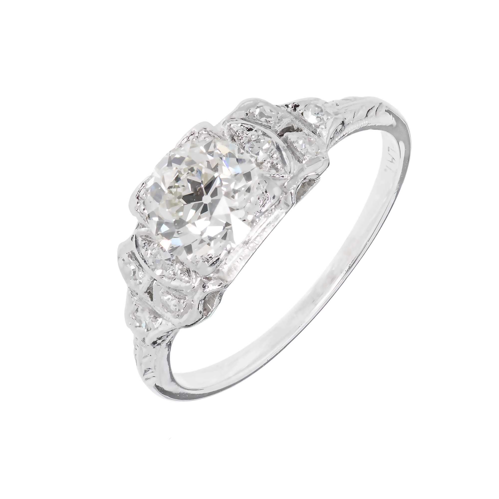 Platinum Old European Cut  Diamond Art Deco Engagement Ring Size 6