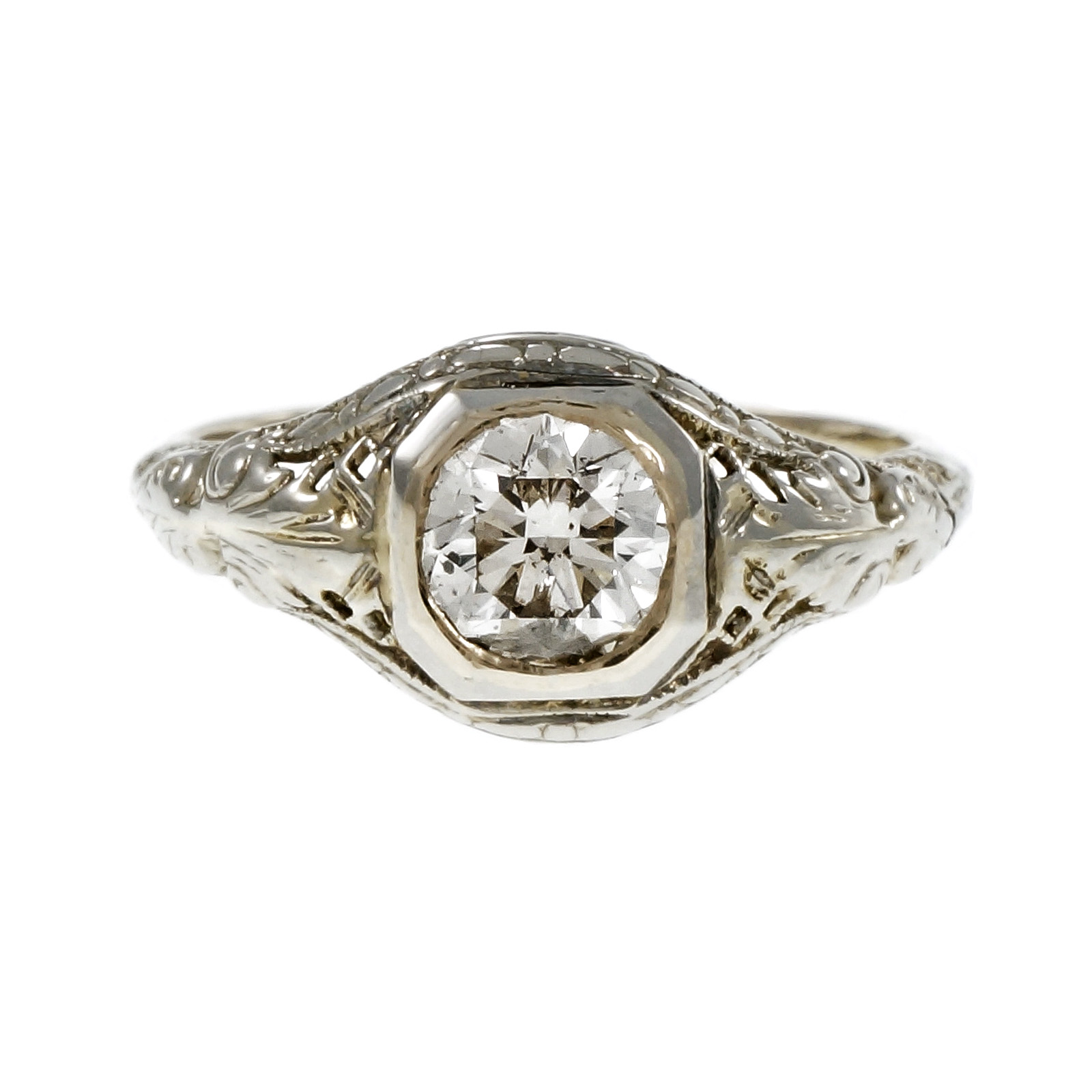 14K White Gold Diamond Ring Size 7.5 