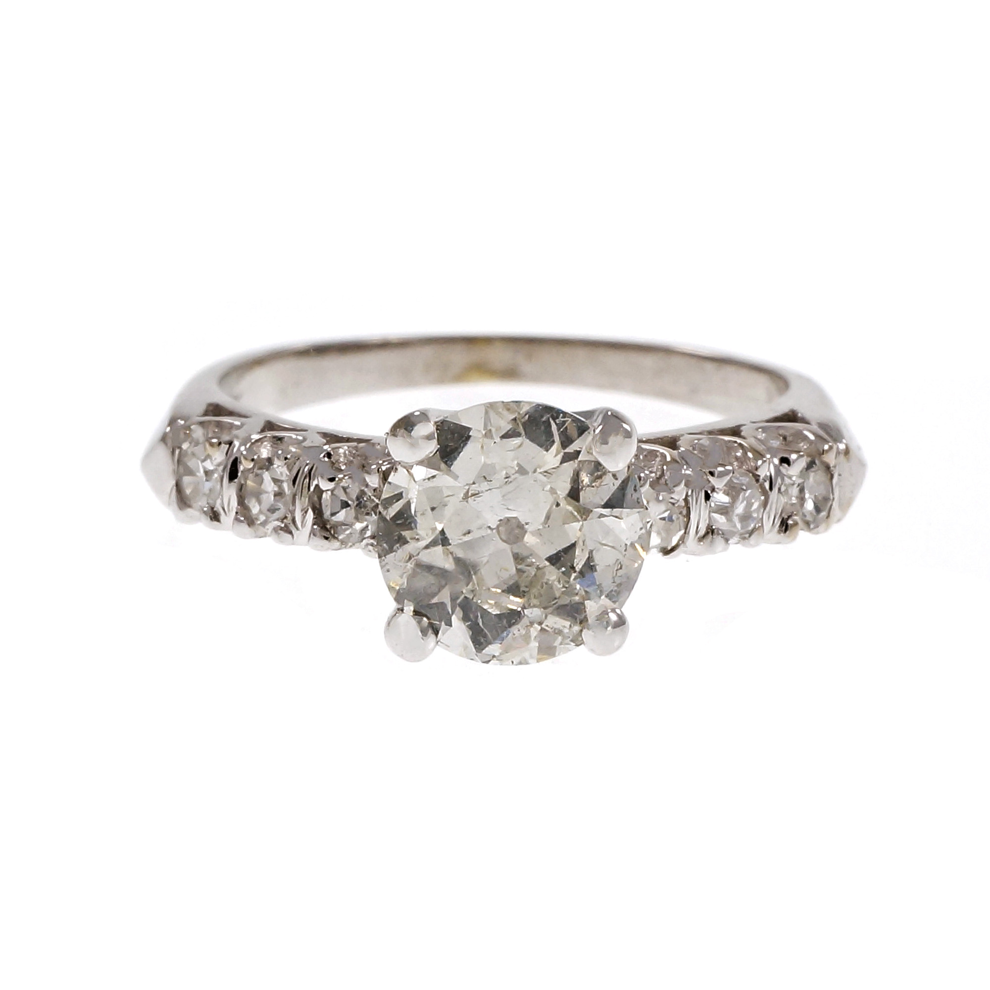 Platinum Old European Cut Diamond Engagement Ring Size 4.75
