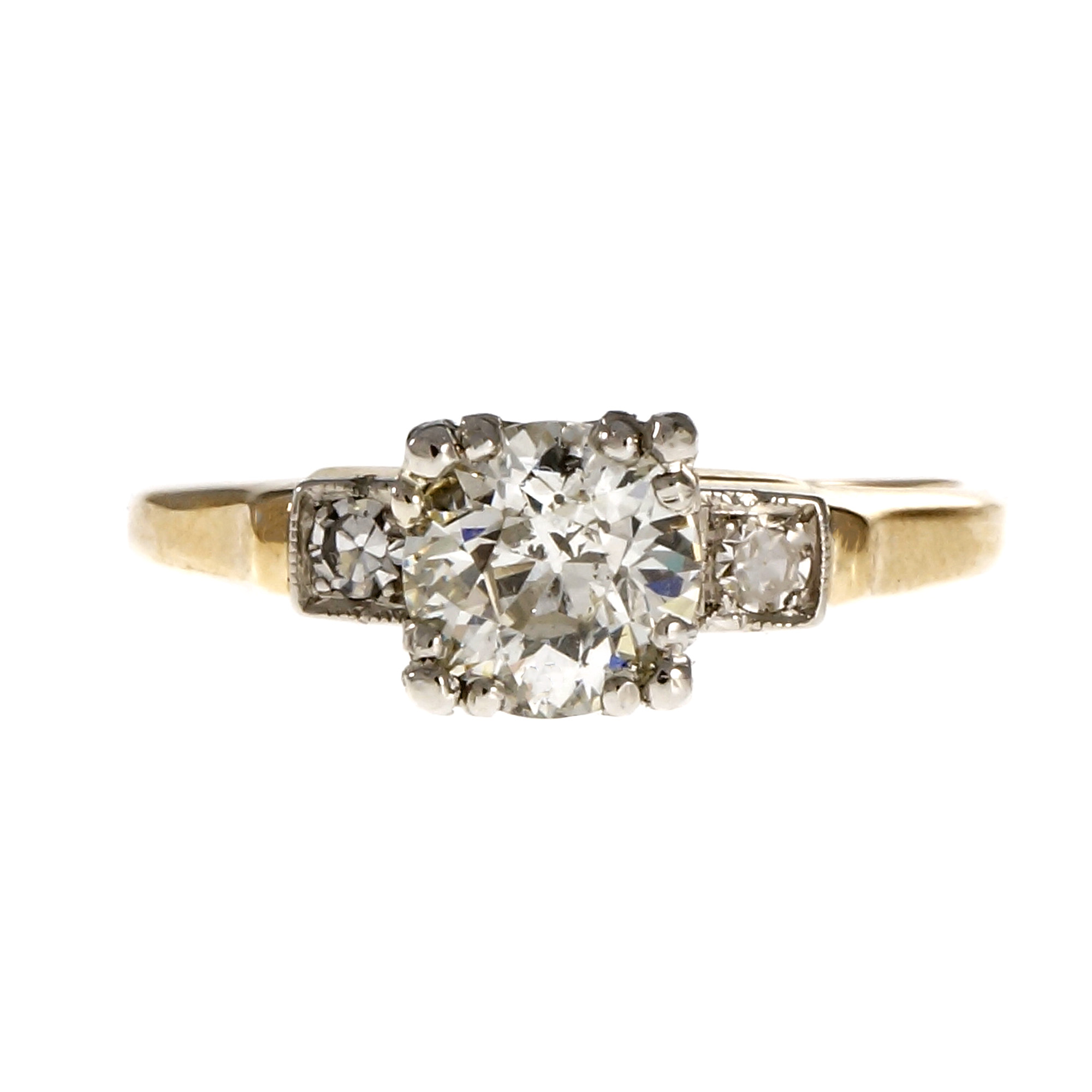 14K Yellow Gold and Platinum with Diamond Engagement Ring Size 7.25