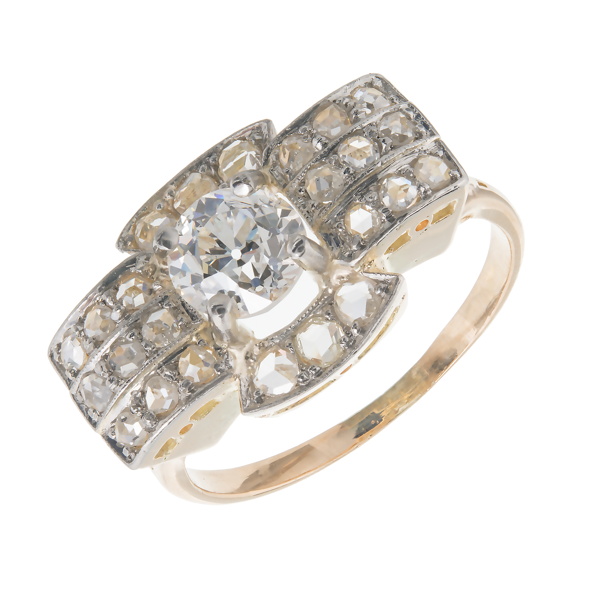 Vintage 18K Yellow Gold and 925 Sterling Silver 0.98ct Old European  0.60ct Rose Cut Diamond Ring Size 7.75