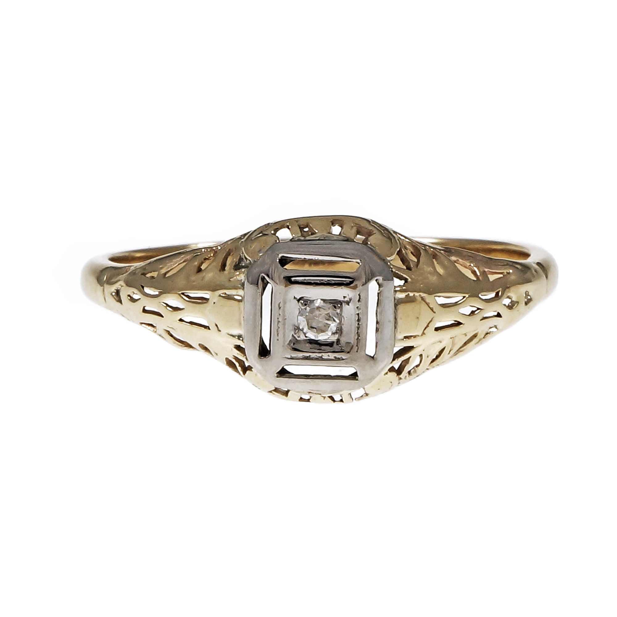 Vintage 14K Rose  White Gold with 0.01ct Diamond Engagement Ring Size 7.25