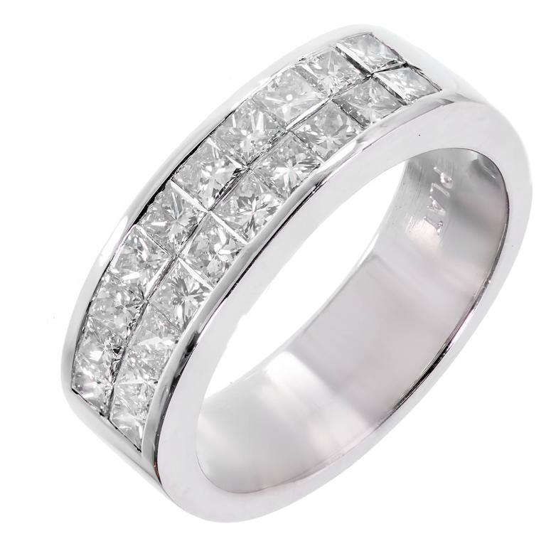 Platinum Princess Cut 2 Row Diamond Wedding Band Ring Size 7.75