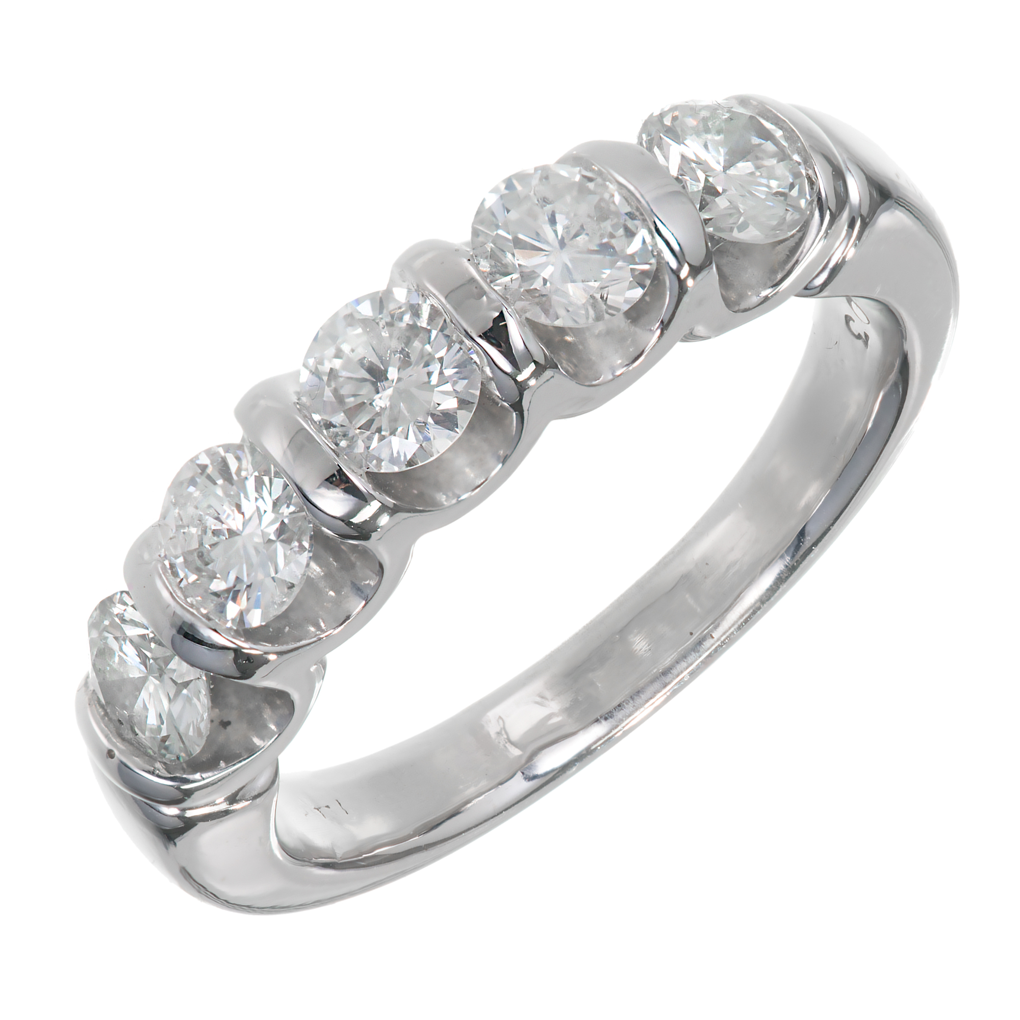 14K White Gold “U” Shaped Bar Set Diamond Band Ring Size 6 