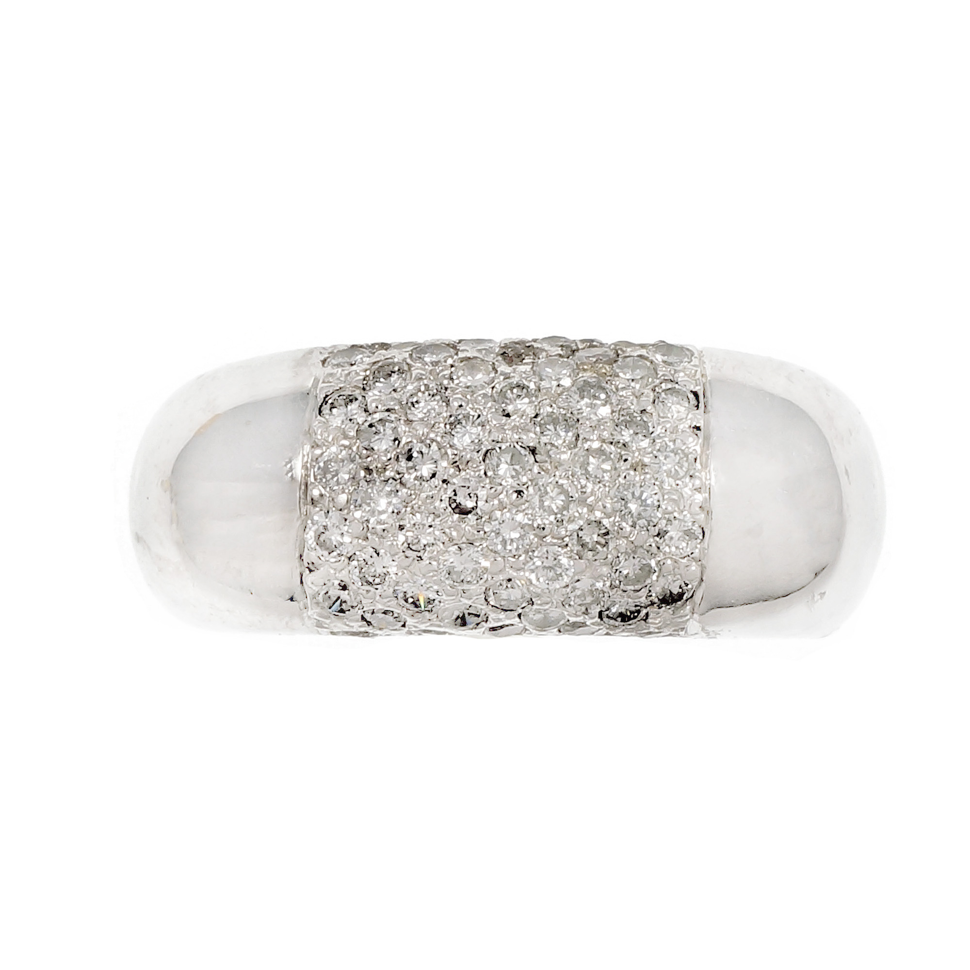 14K White Gold Dome Pave Diamond Ring Size 6