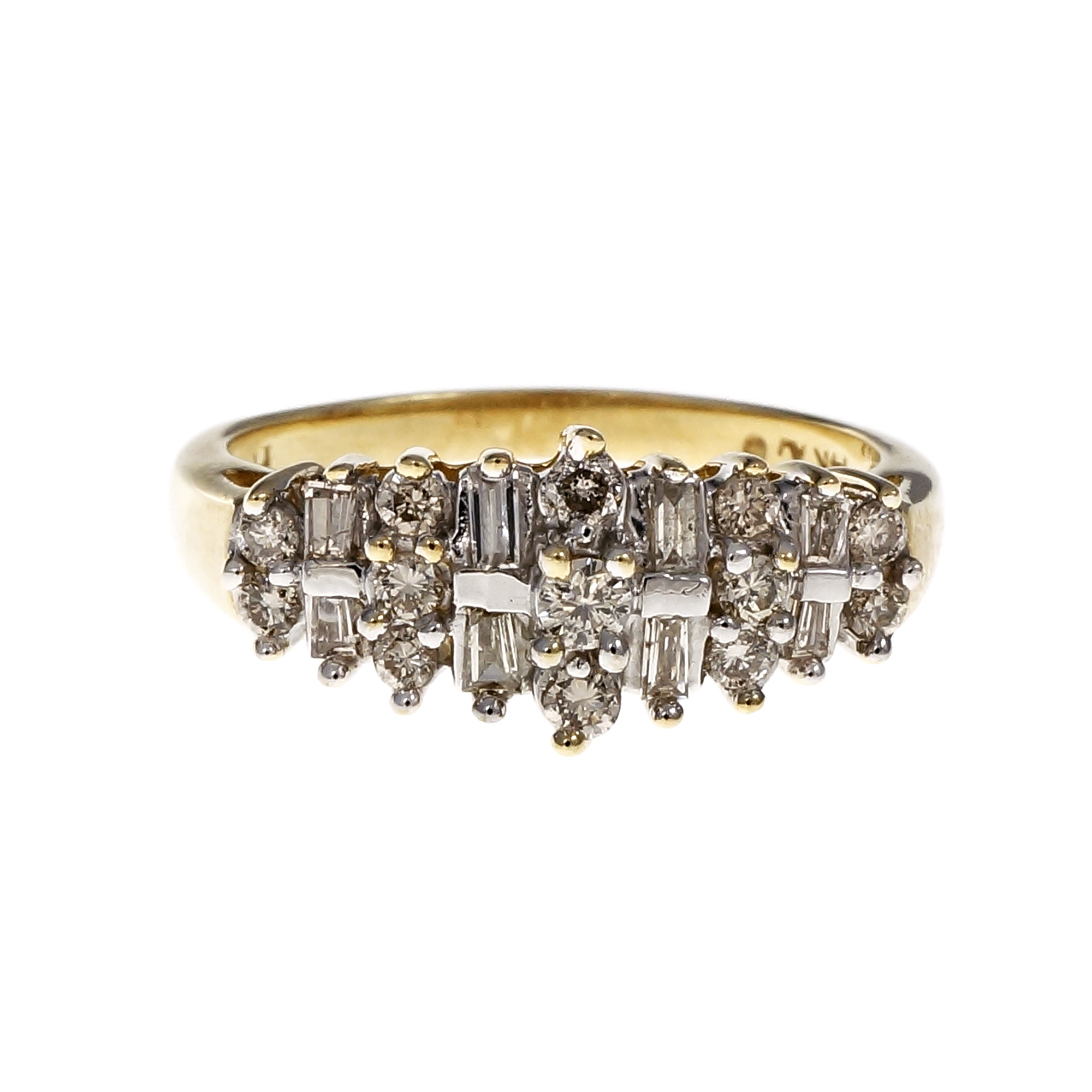 14K Yellow Gold with Round  Baguettes Diamond Ring Size 7.25