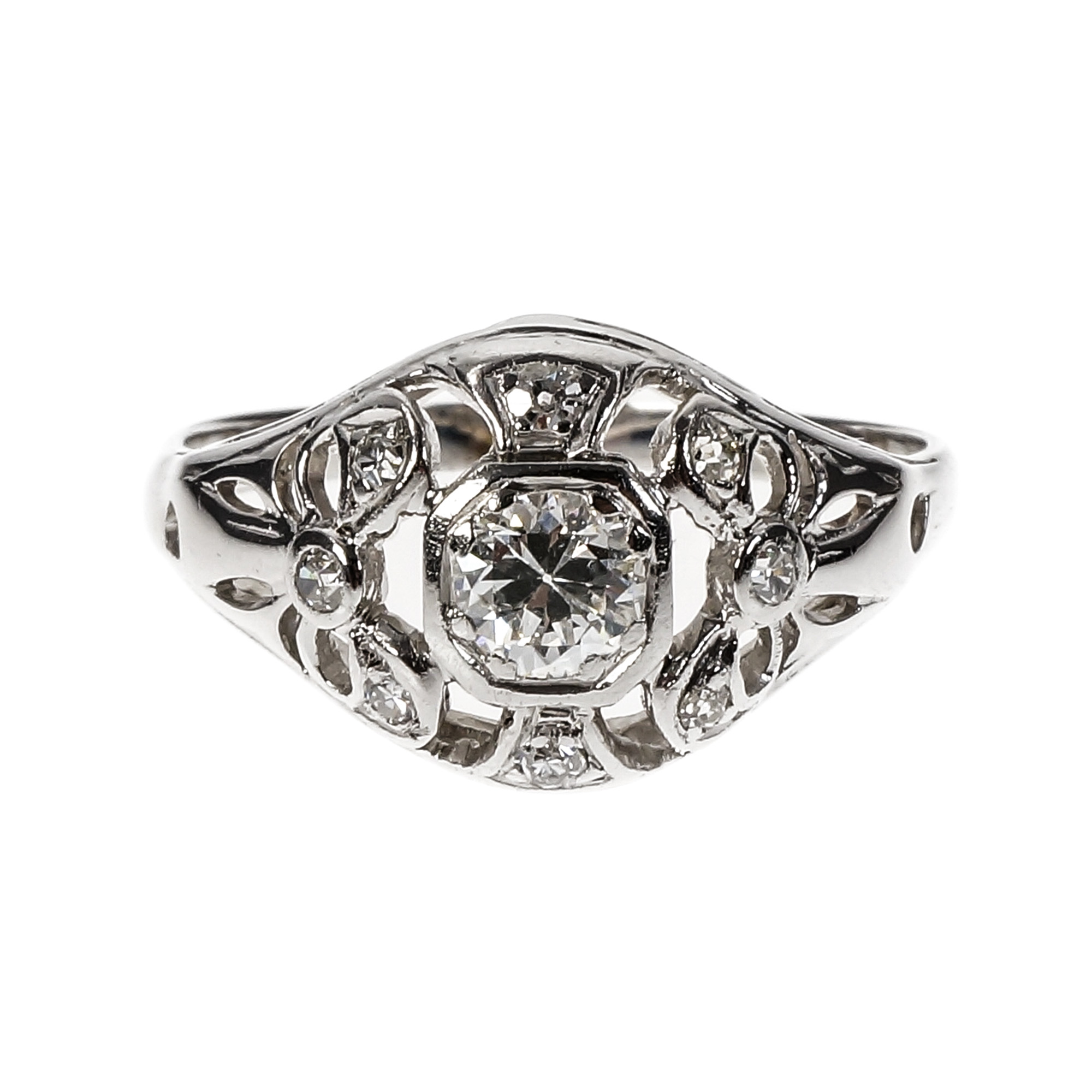 18K White Gold Transitional Cut Diamond Ring Size 6