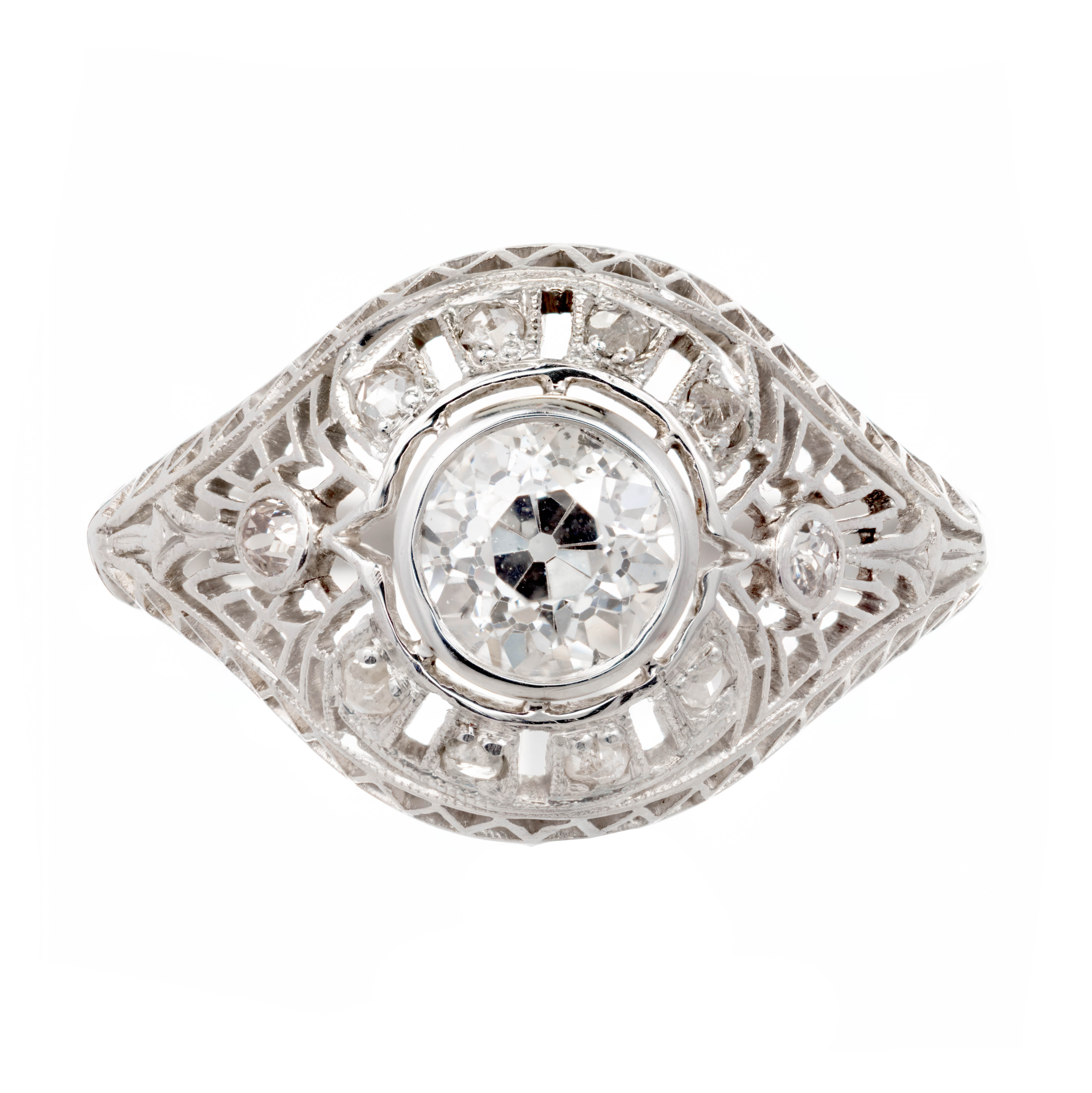 GIA Certified Edwardian Old European Rose Cut Diamond Platinum Engagement Ring