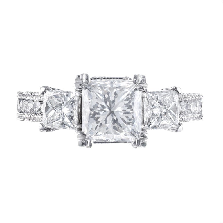 GIA Certified 2.56 Carat Diamond Platinum Three-Stone Engagement Ring