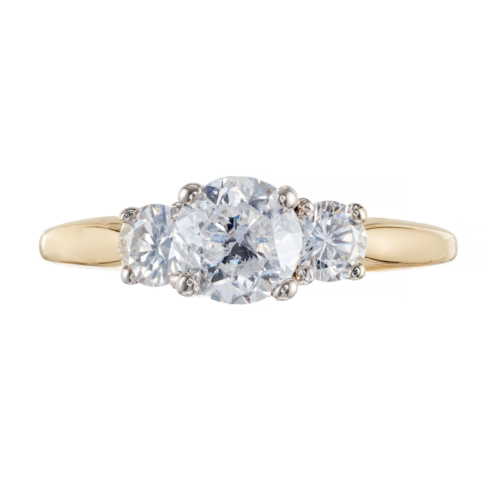 EGL Certified 1.40 Carat Diamond Gold Three-Stone Engagement Ring