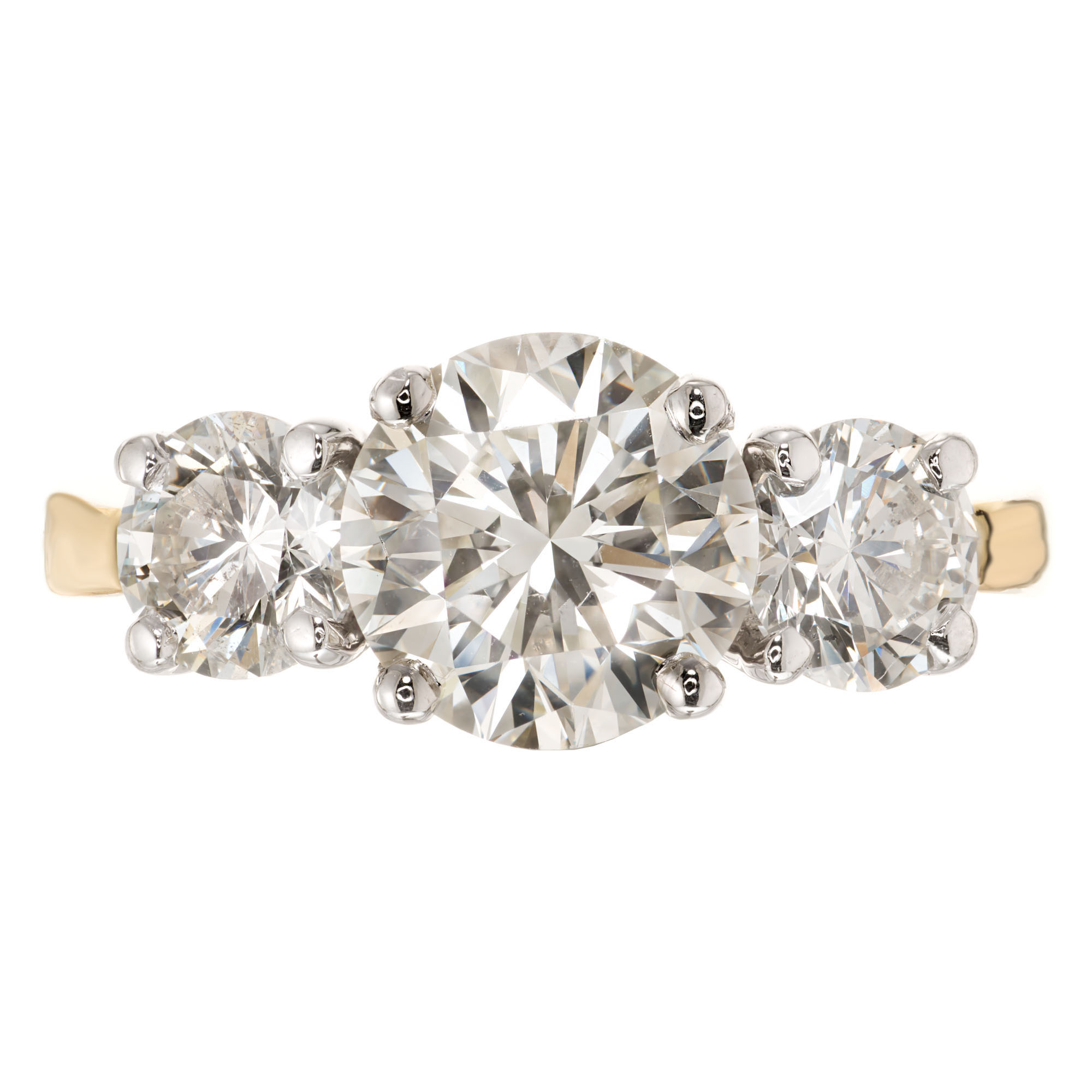 Peter Suchy 2.18 Carat Diamond Yellow Gold Platinum Three Stone Engagement Ring
