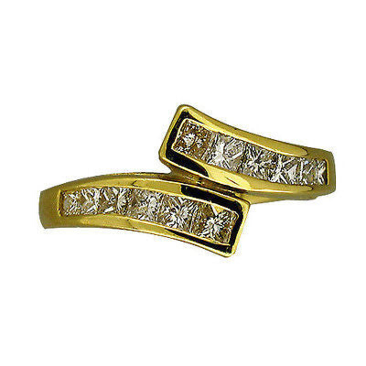 Vintage Estate Fine 18K Gold Channel set Bypass Princess Cut Diamond Ring, 6 1/2