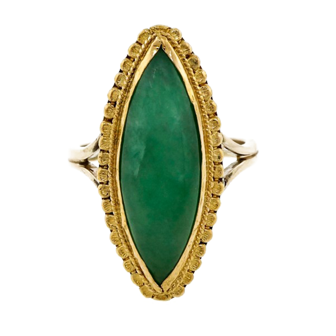 24K  14K Yellow Gold Jadeite Jade Marquise Ring Size 7