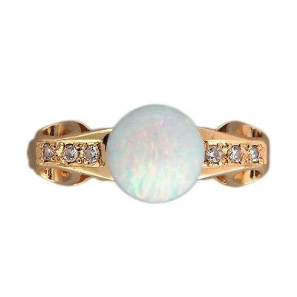 Vintage Round Polished Opal Bead 1.50 Ct 1950 14K Yellow Gold Diamond Band Ring