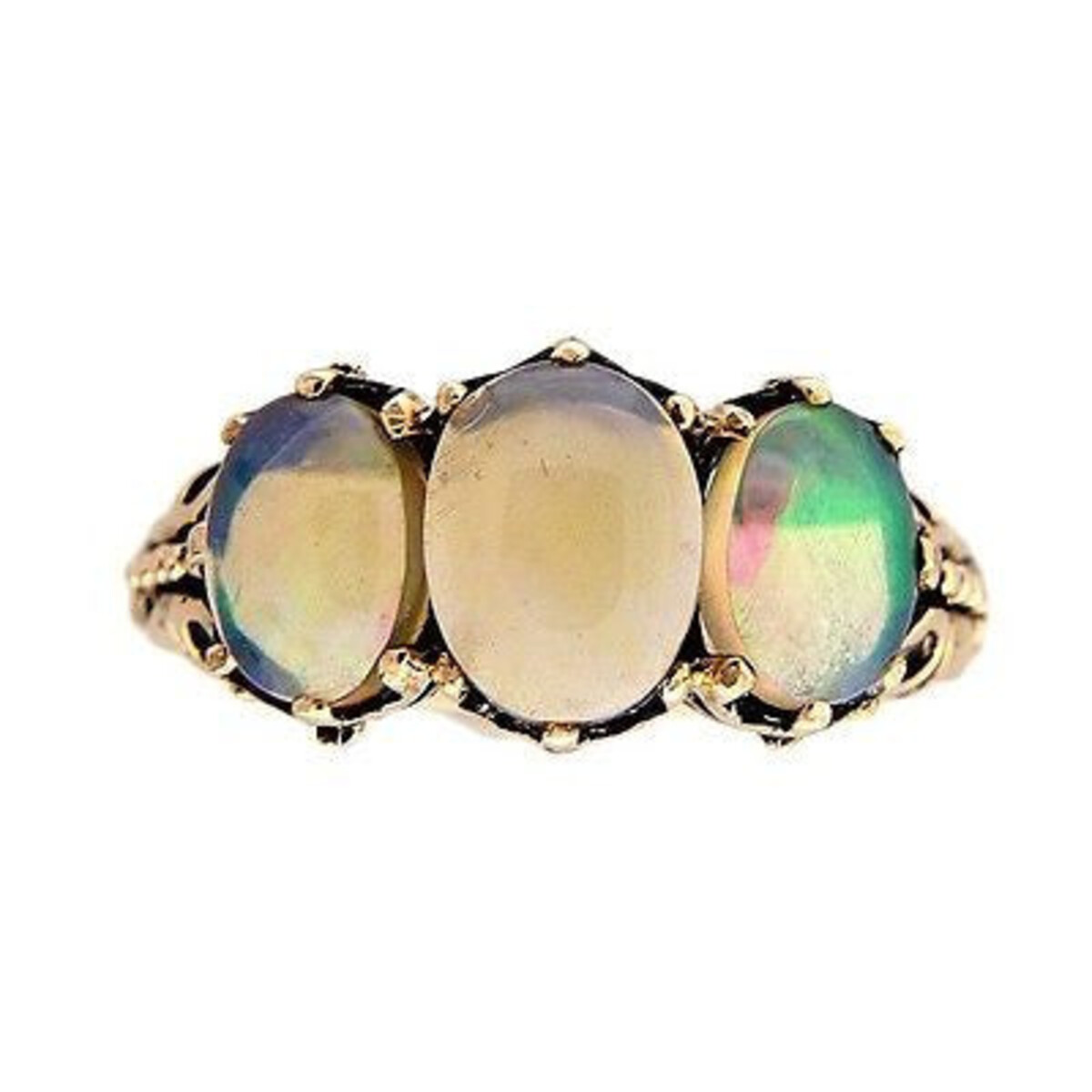 Vintage Three Stone 9k Yellow Gold 1.73ct Blue Green Opal Ring