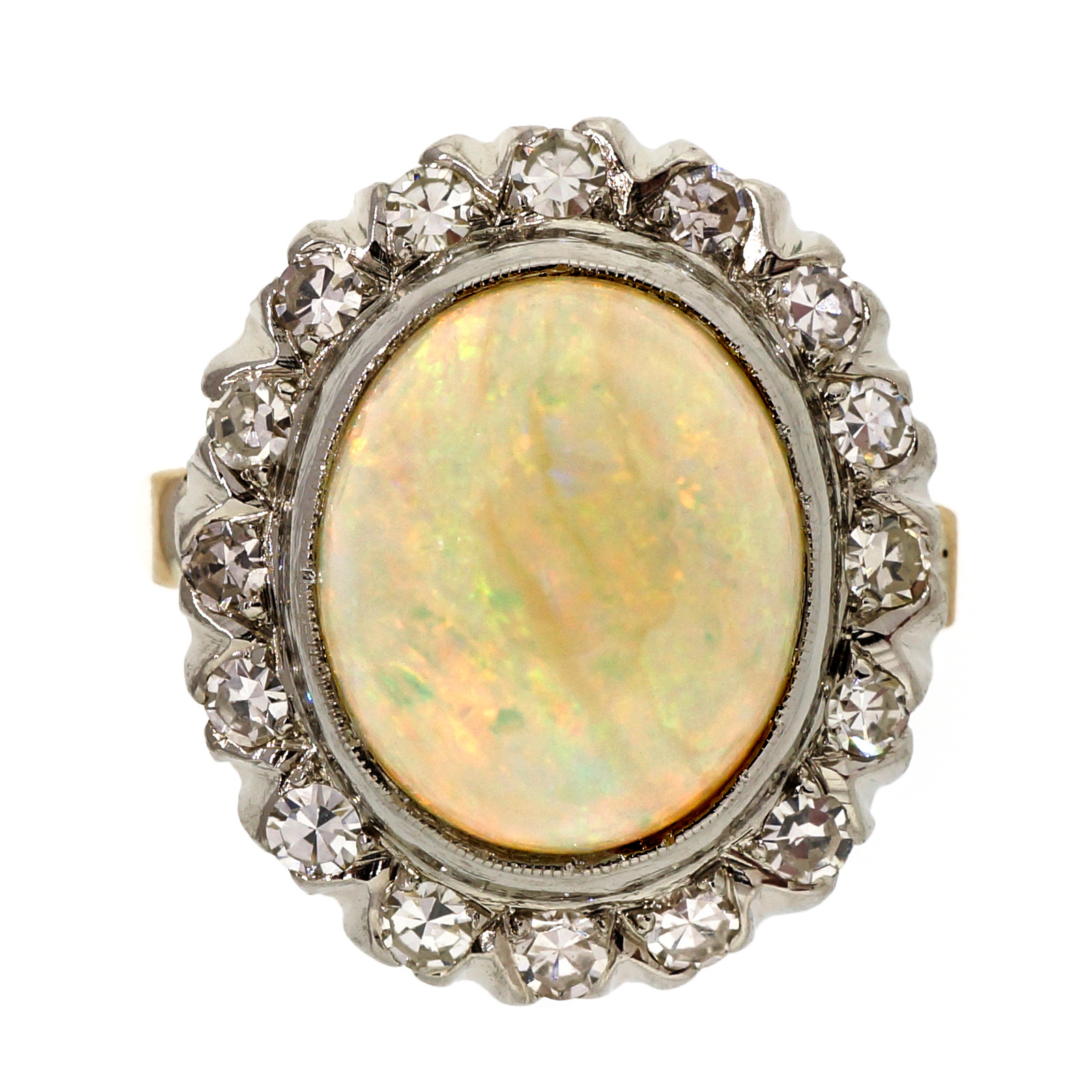Vintage 14K Yellow Gold 3.50ct Diamond Opal Ring Size 6.5