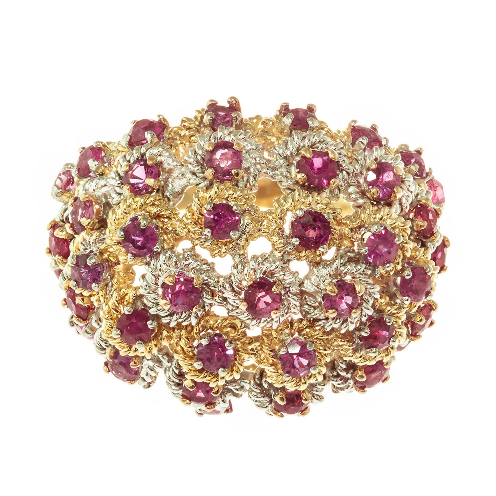 Midcentury 1.70 Carat Ruby Yellow White Gold Dome Cocktail Ring