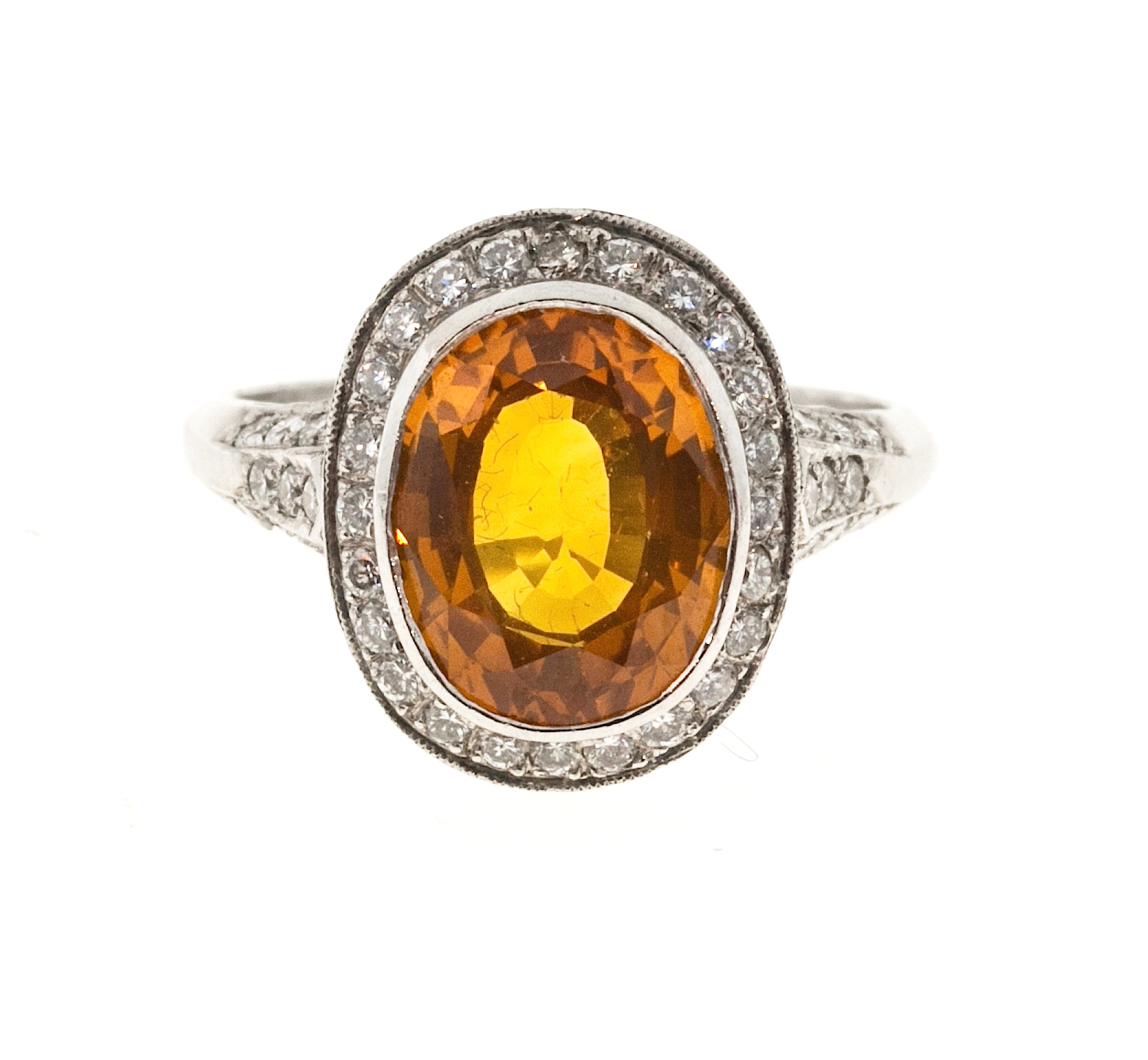 Platinum with 4.00ct Orange Sapphire  1.20ct. Diamond Filigree Ring Size 5.5