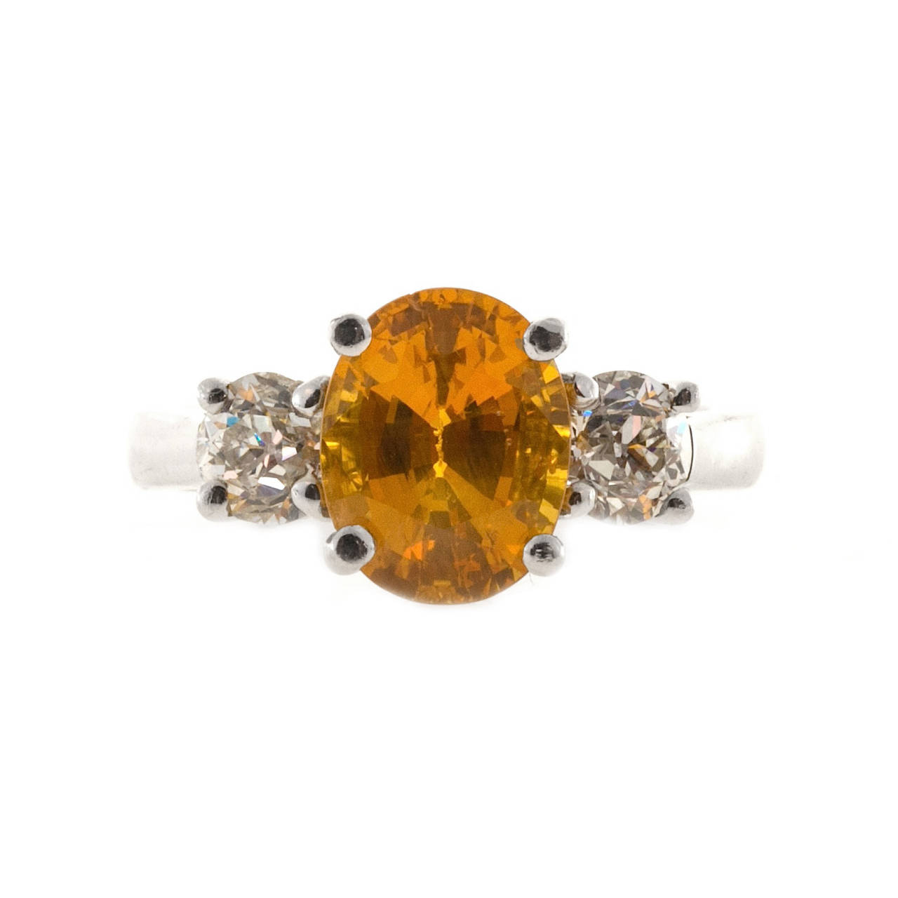 Platinum with 3.37ct. Orange Sapphire  1.01ct. Diamond Ring Size 6.5